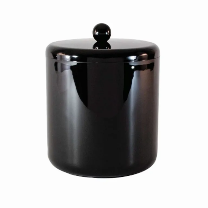 Picture of 2 Qt Round Laquer Ice Bucket w/ Lid and Coordinating Knob and Insulating Liner Black