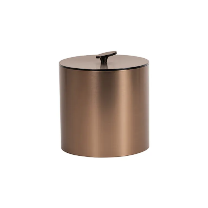 Picture of 3 Qt Round Ice Bucket w/ Flat Lid w/ Oval Matching Foiled Knob and Insulating Liner  Brushed Bronze 