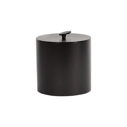 Picture of 3 Qt Round Ice Bucket w/ Flat Lid w/ Oval Matching Foiled Knob and Insulating Liner  Matte Black
