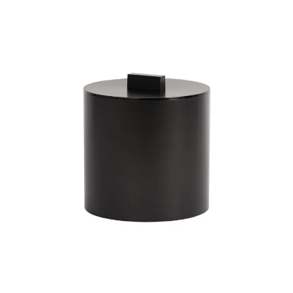 Picture of 3 Qt Round Ice Bucket w/ Flat Lid w/ Rectangular Matching Foiled Knob and Insulating Liner Matte Black