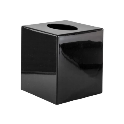 Picture of Boutique  Laquer Tissue box Cover w/ open Bottom and Squared Edges Black 