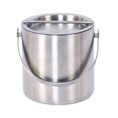 Picture of Brushed Stainless Steel  2 Qt Double Metal wall Ice bucket w/ Bar Lid and Handle