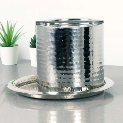 Picture of Hammered Stainless Steel 3 Qt Double Metal Wall Ice Bucket w/ Metal Bar Lid