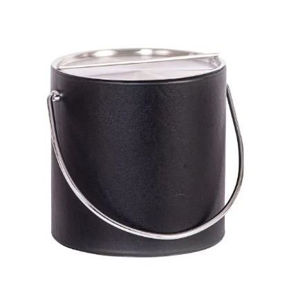 Picture of Leather  3 Qt Round w/Brushed Chrome Metal Bar and Built In Insulating Liner and Brushed Chrome Bale Handle