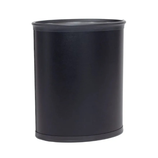 Picture of Leather 13 Qt Oval Metal Wastebasket Wrapped w/ top and Bottom Bumpers