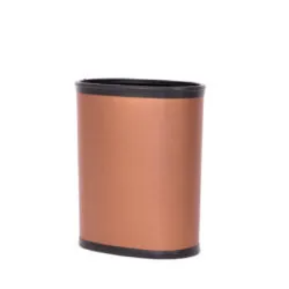 Picture of  Leather 14 QT Oval plastic wrapped Wastebasket w/ top and Bottom Bumpers Bronze
