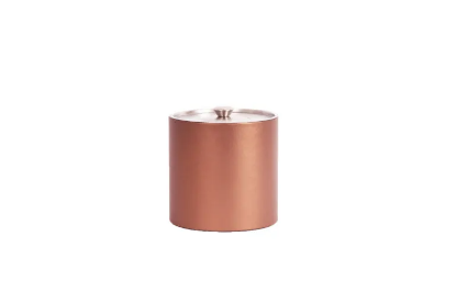 Picture of  Leather 3 Qt Round Ice Bucket w/ Metal Brushed  Chrome LId w/ Built In Metal Knob Copper 