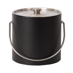 Picture of Leather 3 Qt Round w/ Brushed Chrome Metal Lid w/ Built In Knob, Brushed Chrome Bale Handle