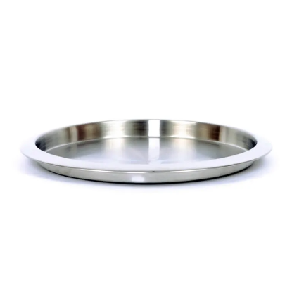 Picture of Round Stainless Steel Brushed Metal Tray w/ Wide Edge Spill Proof Rim 