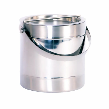 Picture of Stainless Steel  3 Qt Double Metal Wall Ice Bucket w/ Bar Lid, Handle and Metal Banding 