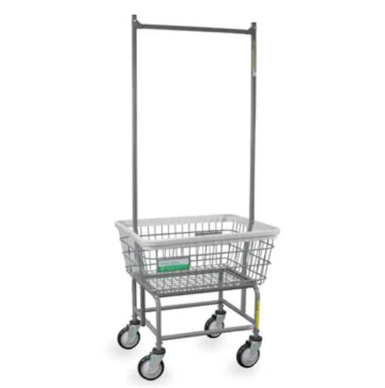Picture of Wire Laundry Carts Antimicrobial Laundry Cart w/ Double Pole Rack