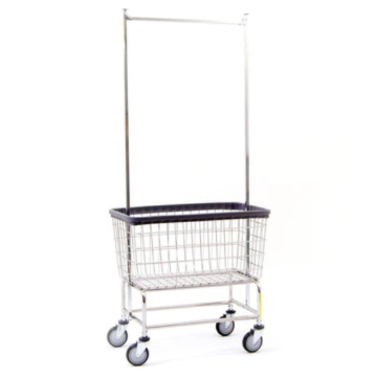 Picture of Wire Laundry Carts Large Capacity Laundry Cart w/ Double Pole Rack