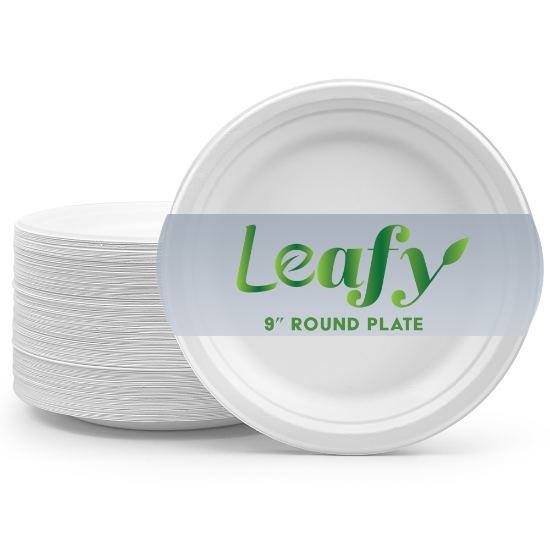 Picture of Leafy 9" BAGASSE ROUND PLATE, 500 Ct. 4 PACKS OF 125