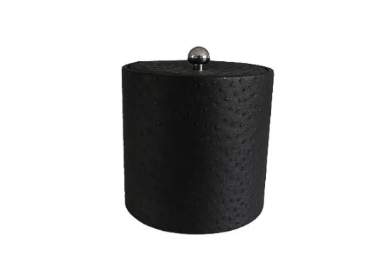 Picture of Leather 3 Qt Round Ice Bucket w/ Vinyl Lid Metal Ball Knobor wood Knob and Built In Insulating Liner Brilliant 