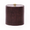 Picture of Leather 3 Qt Round Ice Bucket w/ Vinyl Lid Metal Ball Knobor wood Knob and Built In Insulating Liner Brilliant 