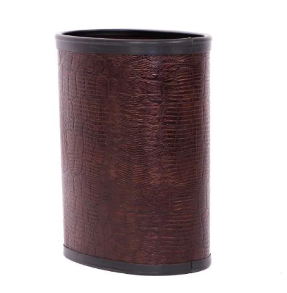 Picture of Leather 14 Qt Oval Plastic Wrapped Wastebasket w/ Top And Bottom Bumpers Brilliant