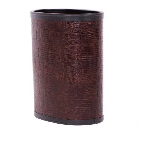 Picture of Leather 13 Qt Oval Metal Wrapped Wastebasket w/ Top And Bottom Bumpers Brilliant