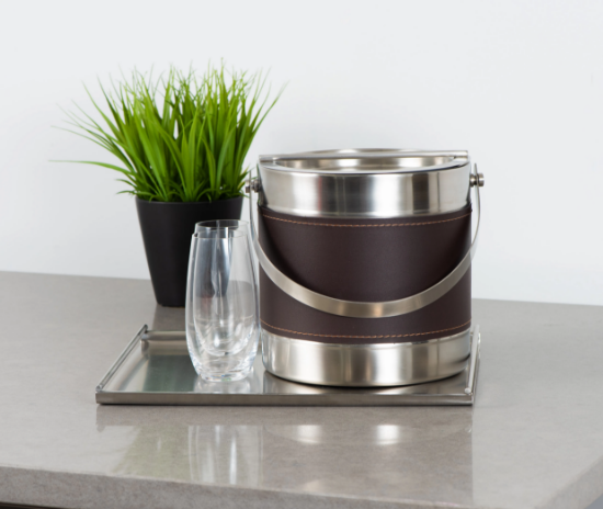 Picture of Brushed Stainless Steel 3 Qt Single Metal Wall Ice Bucket w/ Plastic Liner and Bar Lid