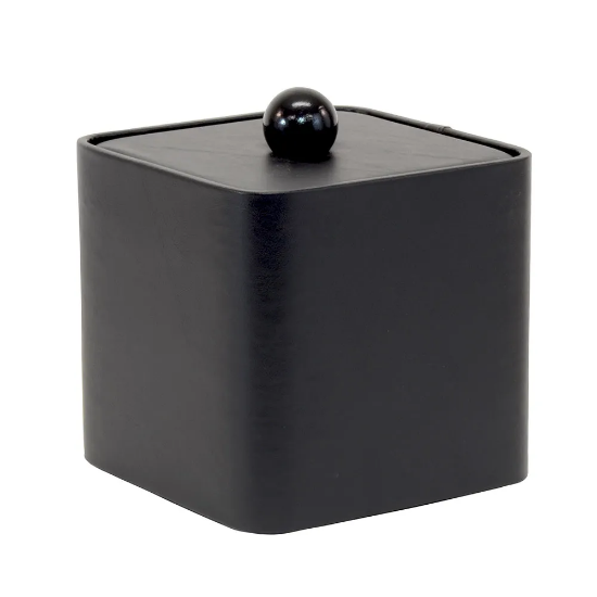 Picture of Leather 3 Qt Square Ice Bucket w/ Vinyl Lid, Wood Knob and Built In Insulating Liner