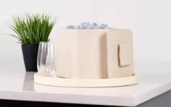 Picture of Leather 3 Qt Square Ice Bucket w/ Vinyl Lid, Flat Square Vinyl Knob and Built In Insulating Liner