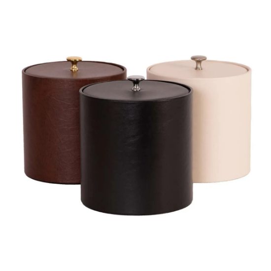 Picture of Leather  3 Qt Round w/ Vinyl Lid,  Metal Knob and Built In Insulating Liner