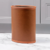 Picture of Leather 13 Qt Oval Metal Wastebasket Wrapped w/ top and Bottom Bumpers    