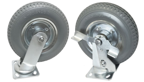 Picture of 8" Semi-pneumatic Wheels with Brakes; Set of 4: 2 Rigid/2 Swivel 1/cs