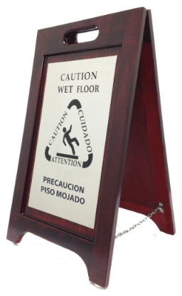 Picture of Wooden Wet Floor Sign Bilingual; Walnut With Nickel Plating 2/cs