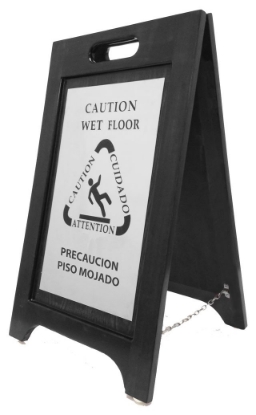 Picture of Wooden Wet Floor Sign Bilingual; Black with Nickel Plating 2/cs