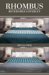 Picture of Marigold Rhombus Reversible Coverlet – Teal/Grey