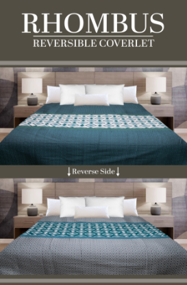 Picture of Marigold Rhombus Reversible Coverlet Teal/Grey