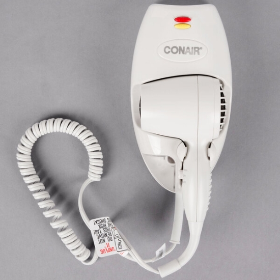 Picture of Conair 136W Mini Turbo White Wall Mount Direct Wire Hair Dryer with Nightlight - 1600W