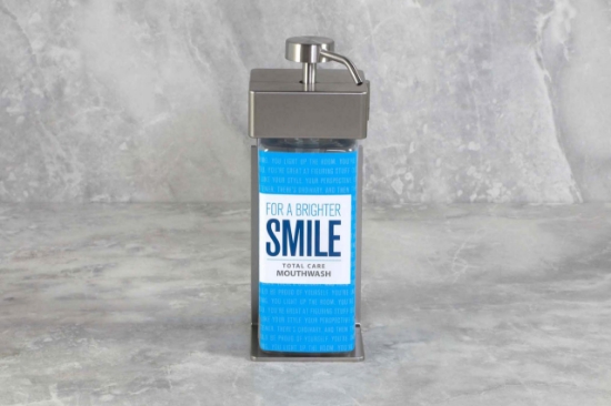 Picture of SOLera Dispenser One Chamber  Rectangular bottle is 440ml satin Silver – Custom Amenity Labels