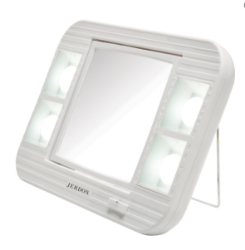 Picture of Jerdon Style Lightied table Top Mirrors 5X-1X LED Lighted Makeup Mirrror, White, AC and Battery Powered J1015