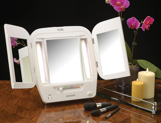 Picture of Jerdon Style Lightied table Top Mirrors 5X-1X Euro Fluorescent Lighted Makeup Mirror, White JGL10W