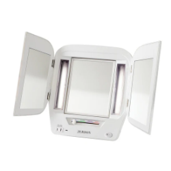 Picture of Jerdon Style Lightied table Top Mirrors 5X-1X Euro LED Lighted Makeup Mirror, White, w/USB Power Outlet JGL12W