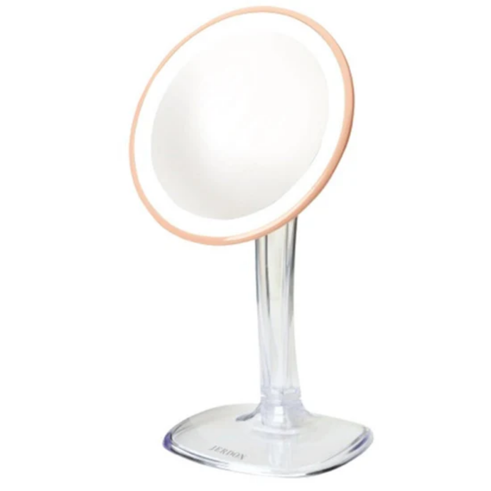 Picture of Jerdon Style Lightied table Top Mirrors 7" 5X LED Lighted Mirror, Rose/Gold, Rechargeable Battery JS725RL