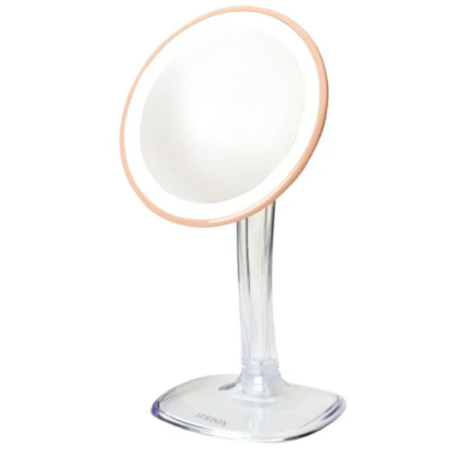 Picture of Jerdon Style Lightied table Top Mirrors 7" 5X LED Lighted Mirror, Rose/Gold, Rechargeable Battery JS725RL