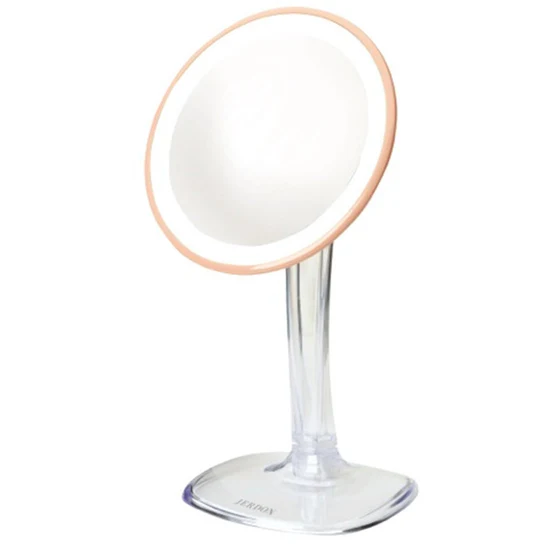 Picture of Jerdon Style Lightied table Top Mirrors 7" 5X LED Lighted Mirror, Rose/Gold, Rechargeable Battery JS725RL