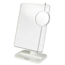 Picture of Jerdon Style Lightied table Top Mirrors LED Lighted Makeup Mirror, White, Includes 10X Adjustable Spot Mirror, White JS811W