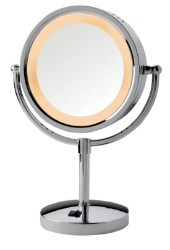 Picture of Jerdon Style Lightied table Top Mirrors 8.5", 5X-1X  Lighted Table Top Mirror, Chrome, Height 15", AC Outlet on Base HL745CO