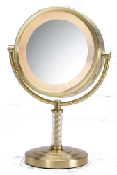 Picture of Jerdon Style Lightied table Top Mirrors 8", 6X-1X  Lighted Table Top Mirror, Brushed Brass, Height 14" HL856BC