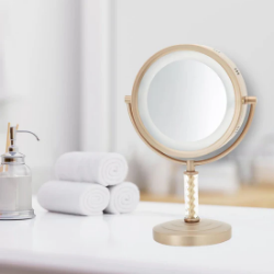 Picture of Jerdon Style Lightied table Top Mirrors 8", 6X-1X  Lighted Table Top Mirror, Brushed Brass, Height 14" HL856BC