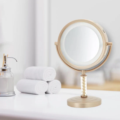 Picture of Jerdon Style Lightied table Top Mirrors 8", 6X-1X  Lighted Table Top Mirror, Brushed Brass, Height 14" HL856BC