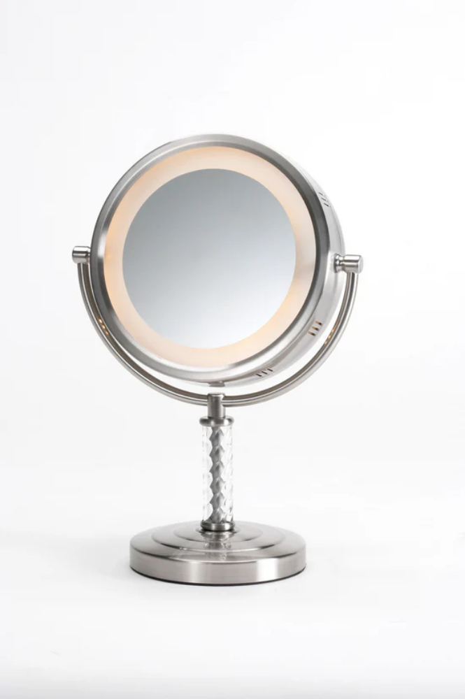 Picture of Jerdon Style Lightied table Top Mirrors 8", 6X-1X  Lighted Table Top Mirror, Nickel, Height 14" HL856MNC