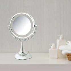 Picture of Jerdon Style Lightied table Top Mirrors 8.5", 8X-1X LED Lighted Table Top Mirror, Chrome, Height 15" HL8510CL