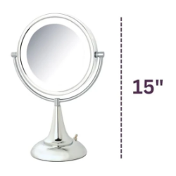 Picture of Jerdon Style Lightied table Top Mirrors 8.5", 8X-1X LED Lighted Table Top Mirror, Chrome, Height 15" HL8510CL