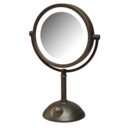 Picture of Jerdon Style Lightied table Top Mirrors 8.5", 8X-1X LED Lighted Table Top Mirror, Bronze, Height 16" HL8808BZL