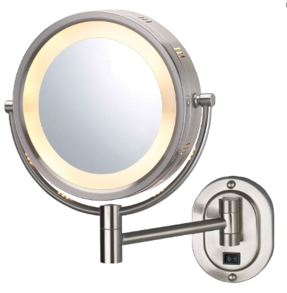 Picture of Jerdon Style Lighted wall mounted mirrors 8", 5X-1X LED Lighted Wall Mirror, Extends 9", Direct Wire,  Nickel HL165ND