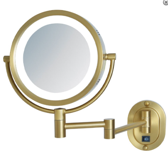 Picture of Jerdon Style Lighted wall mounted mirrors 8", 5X-1X LED Lighted Wall Mirror, Double Arm, Brushed Gold, Direct Wire Only HL65BGD